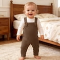 thumbnail image 2 of Soft Knit Sleeveless Overalls for Baby 0-3 Years, Solid Color Spring Autumn Romper Toddler Boys Girls Crawler Clothes with Adjustable Straps Brown, 2 of 8