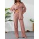 thumbnail image 3 of VISgogo Conjunto de trajes casuales para mujer, camisa de manga larga con cuello de solapa de color sólido, pantalones de cintura elástica a juego VISgogo moda, 3 of 9