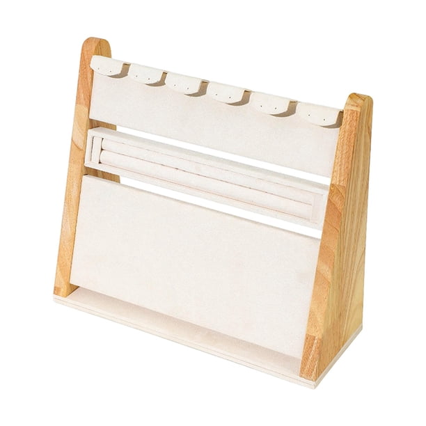 Expositor de joyas de madera, organizador de joyas de sobremesa, expositor de joyas Beige
