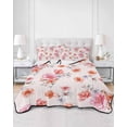 thumbnail image 2 of Quilts Twin Size Bedding Set, Spring Flowers Lightweight Quilted Comforter, Watercolor Pink Orange Floral Romantic Rustic Soft Bedspread Coverlet with Pillow Covers for All Season, 68" x 86", 2 of 7