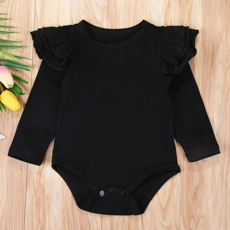 

Caitzr Infant Baby Girl Boy Long Sleeve Romper Solid Color Ruffled Casual Bodysuit Outfit