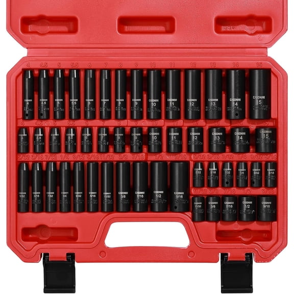 CASOMAN 1/4 Inch Drive Master Impact Socket Set, 50-Piece, 6-Point, SAE/Metric, 5/32 Inch - 9/16 Inch, 4mm - 15mm, Standard/Deep,CR-V