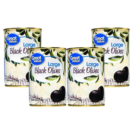 (4 Pack) Great Value Large Pitted Black Olives, 6 (Best Way To Pit Olives)