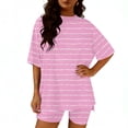 thumbnail image 5 of BRGZLK Summer Sets for Women Trendy Striped Round Neck Short Sleeve Oversized T Shirts and Slim Shorts Soft Comfy Sets Tracksuit Outfits Pink XL, 5 of 6