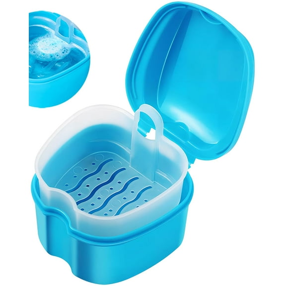 Zaoz Denture Bath Case,Denture Cup Soaking Holder with Strainer Basket,Retainer Case with Lid Waterproof for Travel Cleaning A418
