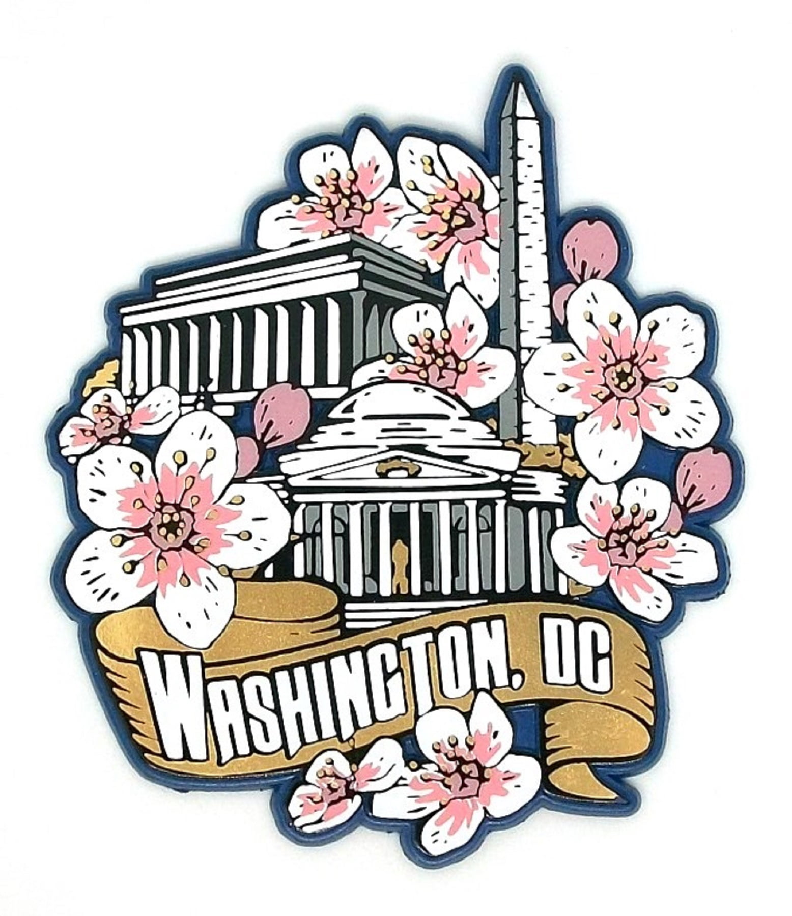 Washington D.C Snowglobe Magnet wth Panoramic Monuments and Cherry Blossoms 