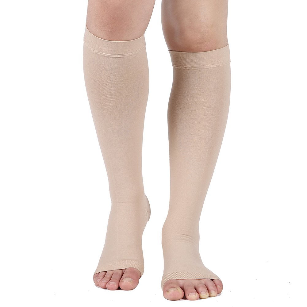 Calcetines de compresión, 20-30 mmHg, medias de compresión graduadas hasta  la rodilla para unisex, puntera abierta, opacas, manguera de soporte para