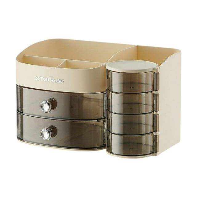 Organizador de maquillaje, vitrina para cosméticos con cajón, organizador de tocador estilo cajón Beige