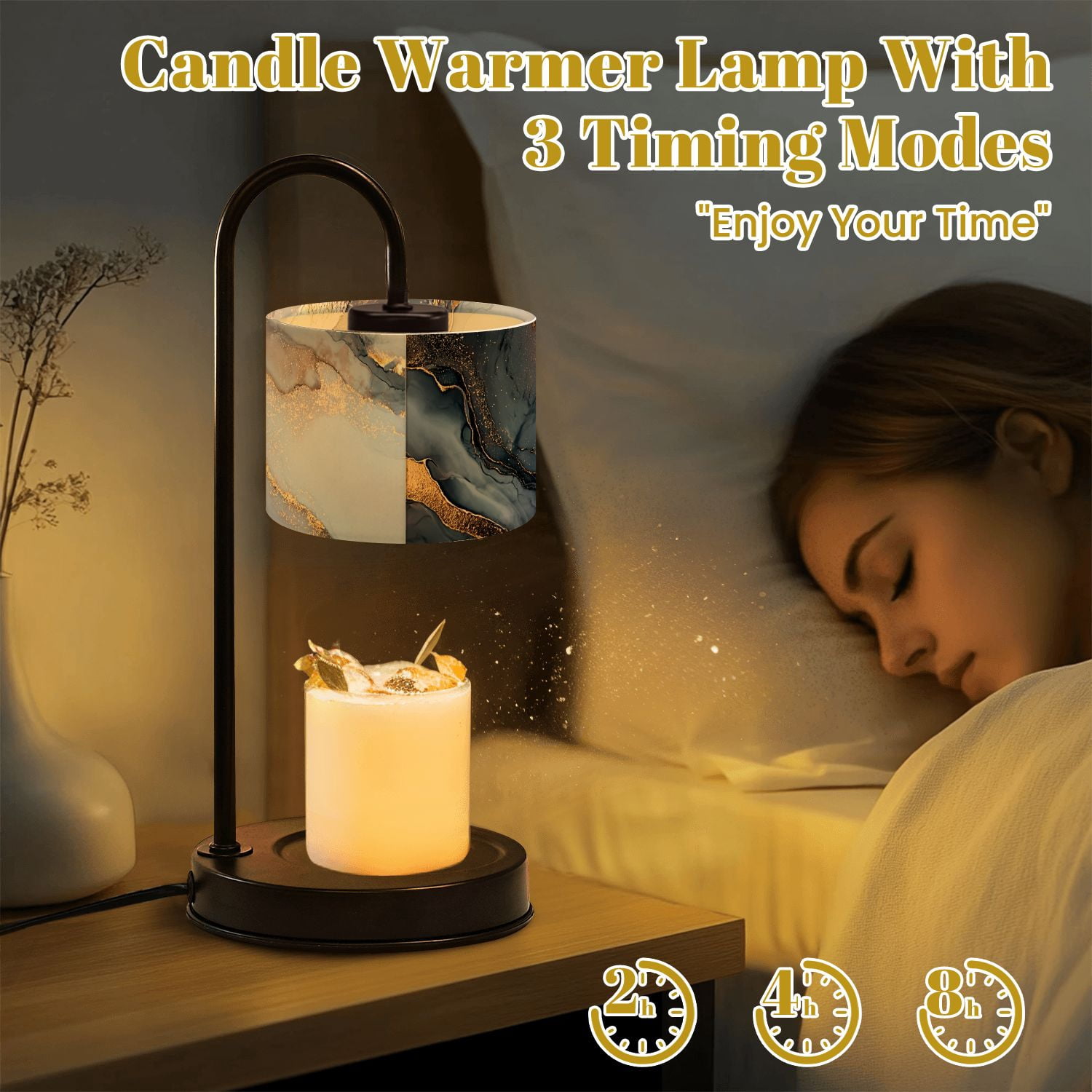 Candle Warmer Lamp with Timer Dimmer Luxury abstract fluid art alcohol ink technique mixture dark Candle Lamp Warmer for Jar Candle with 4 Bulbs Gifts for Women House Warming Gifts