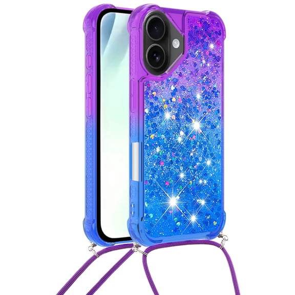 GY-MCKK for iPhone 17 Case Girls Women Cute Glitter Soft TPU Phone Case with Strap Lanyard Shockproof Protective Cover-B4