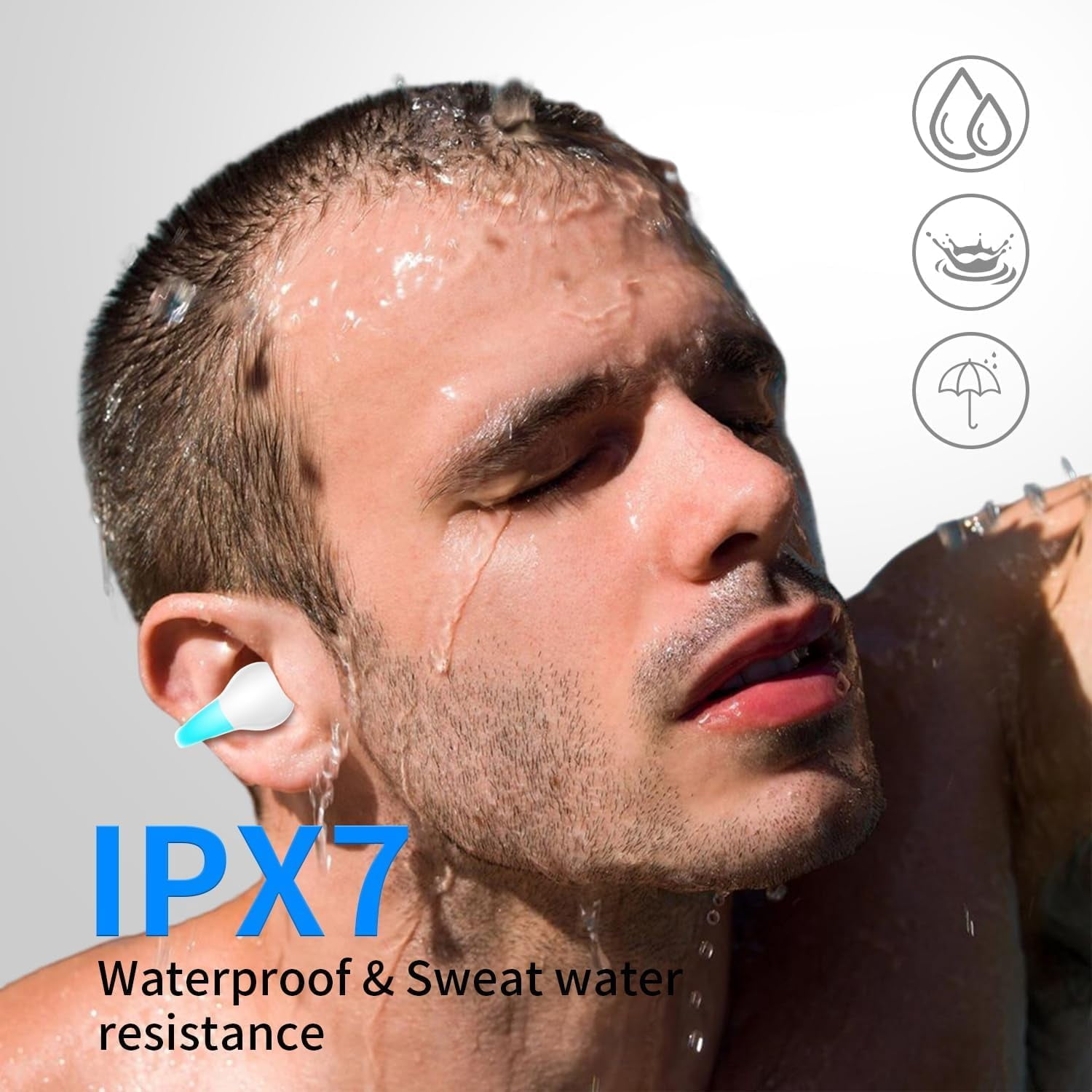 Open Ear Headphones Wireless Bluetooth 5.3 Clip On Earbuds with Digital Display Charging Case Button Control Bone Conduction Mini Sport Earphones Built-in Mic IPX7 Waterproof for Running Fitness Blue