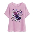thumbnail image 1 of Camiseta de Mujer Camiseta de Manga Corta Impresión Casual Raglan Suelto de Lino Top Blusas, Cuello de la Tripulación, 1 of 4
