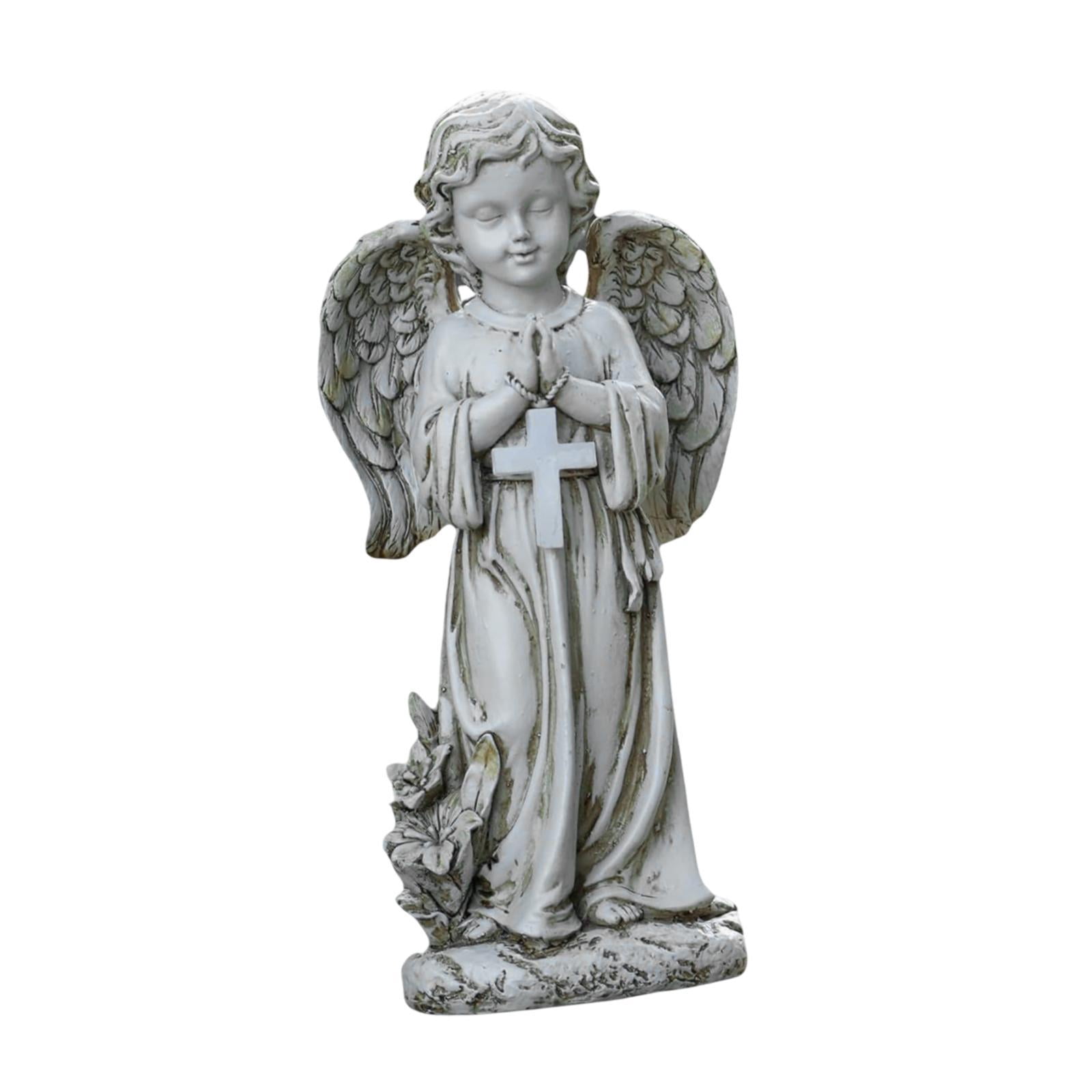 Fancyes Memorial Angel Garden Sculpture with Light Cemetery Decoration Decorative Display Sympathy Gift Multifunctional 11.8inch Tall