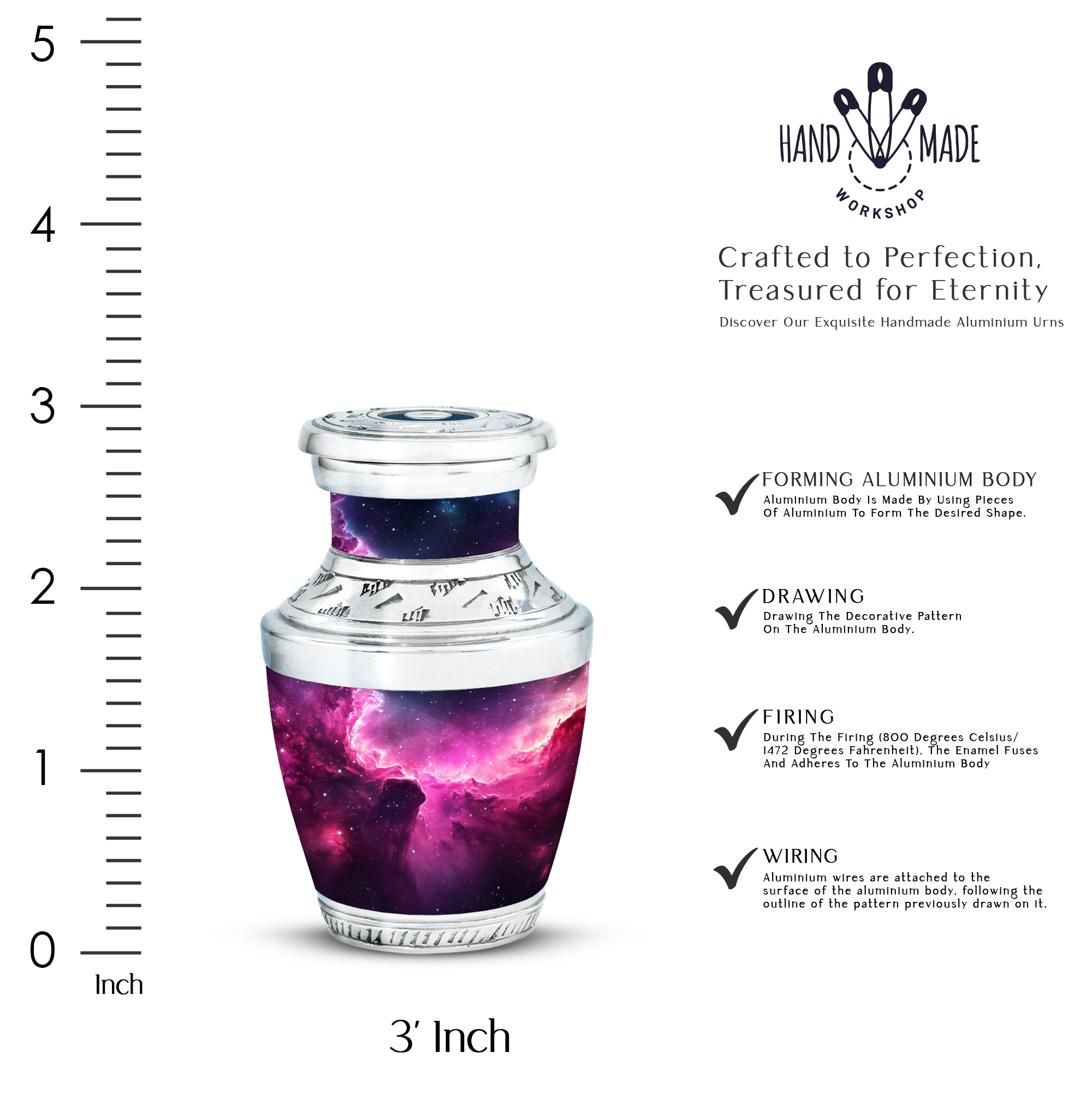 JAGASY Pink Nebula Clouds Decorative Urn - Black Urn for Ashes Adult Male - Pink Galaxy Mini Keepsake Urns for Sister - Miniature Cremation Urns for Brother - (3 Inch)