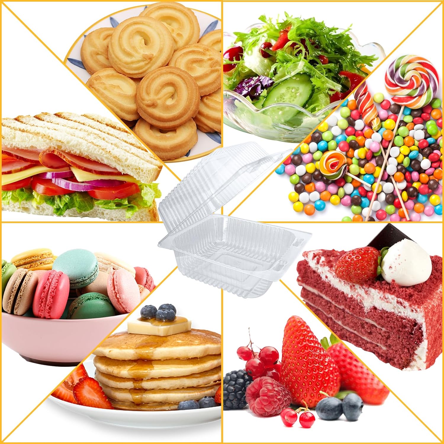 Clear Plastic Square Hinged Food Container,Disposable Plastic To Go Containers with Clear Lids,Cake Slice Containers Clamshell Takeout Tray for Pastry,Salad,Dessert