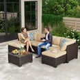thumbnail image 6 of Outdoor Patio Sectional Conversation Set w/ Coffee Table, Waterproof Cushions, All-Weather PE Wicker, Handwoven Rattan, 7 Pcs Furniture Set for Garden Backyard Balcony Poolside, Easy Assembly, Beige, 6 of 10