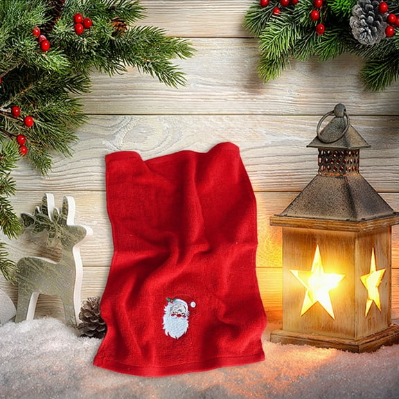 LACKUST Hand Towels for Kitchen,Christmas Decoration Hand Towel - Embroidered with Santa Claus, Reindeer, and Christmas Tree,Red