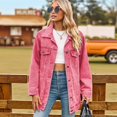 thumbnail image 5 of Jean Jackets for Women Trendy Button Down Denim Trucker Jackets Long Sleeves Frayed Hem Shacket Jacket Pink S, 5 of 9