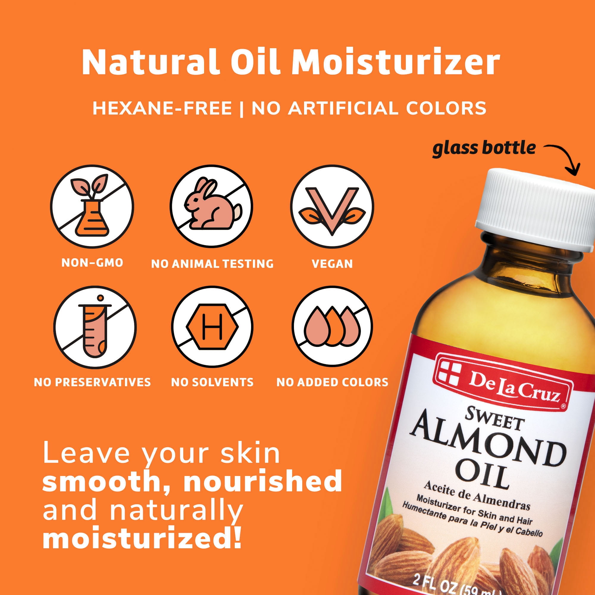 (2 pack) De La Cruz Sweet Almond Oil, Expeller Pressed Moisturizer for Skin and Hair, 2 fl oz.
