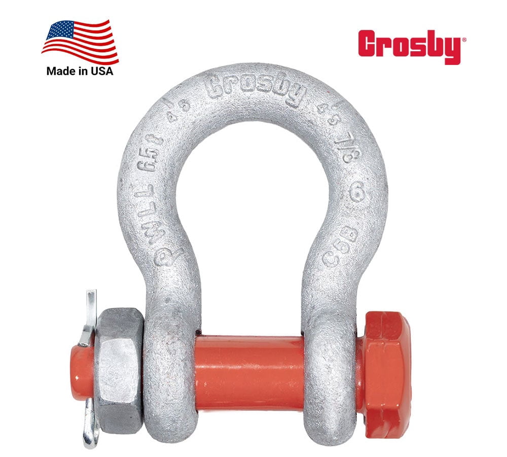 Crosby G-2130 7/8" Anchor Shackle Carbon Steel w/Safety Screw Pin 14,300 lbs WLL, Galvanized Heavy Duty D Ring Bolt Type Shackle for Towing, Rigging & Vehicle Recovery, 1019533
