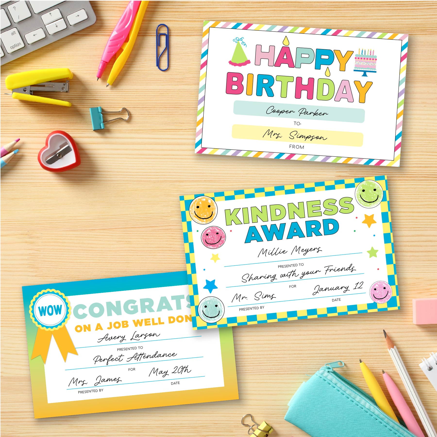 (6 pack) Congrats and Kindness Classroom Awards, Star and Smiley Birthday, 8.5” x 5.5”, 90 Count