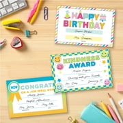 Congrats and Kindness Classroom Awards, Star and Smiley Birthday, 8.5” x 5.5”, 90 Count