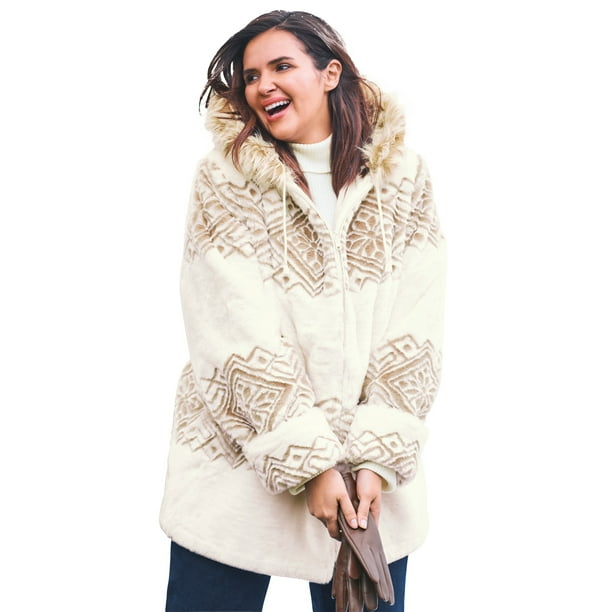 Woman Within Woman Within Women S Plus Size Faux Fur Snowflake Print Hooded Jacket Walmart Com Walmart Com