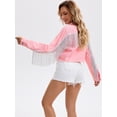 thumbnail image 4 of DARING DIVA Women's Cropped Jean Long Sleeve Frayed Tassel Fringe Denim Jacket S Pink, 4 of 7