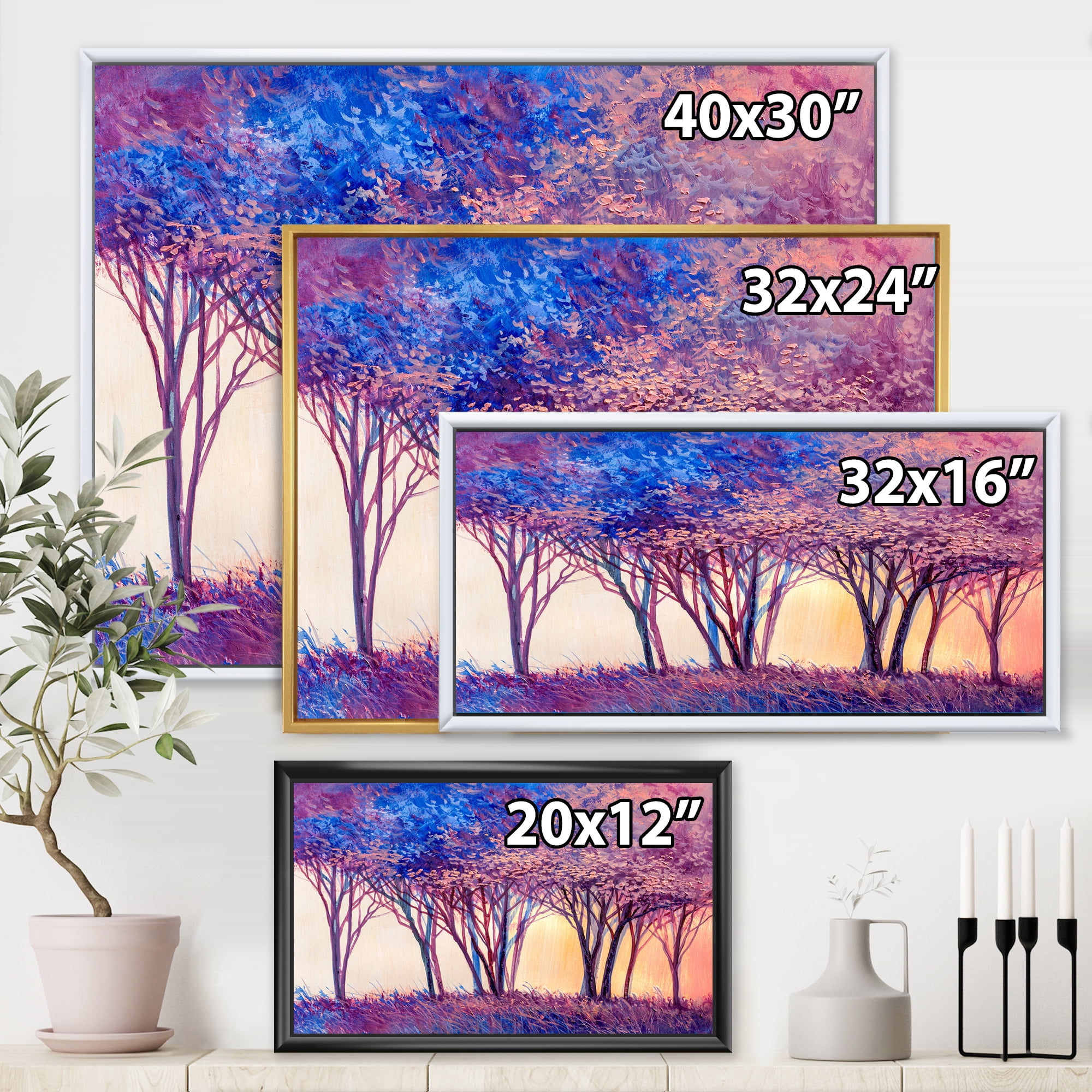 Designart 'Colorful Blue Trees Abstract Forest Landscape' Modern Framed Canvas Wall Art Print
