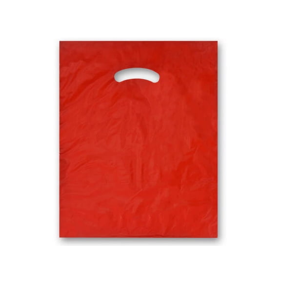 Pack Of 1000, 12" x 15" Solid Red Super Gloss Recycled Plastic Bags 1.25 Mil Made in USA