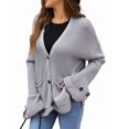 thumbnail image 2 of Women Chunky Knit Sweater Long Sleeve V Neck Button Up Cardigan with Pocket Coat for Fall and Winter Grey L, 2 of 9