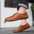 thumbnail image 5 of Men's Leather Loafers Casual Lightweight Flat Moccasins Outdoor Hiking Non-slip Driving Shoes Yellow 8.5 US, 5 of 7
