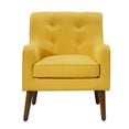 thumbnail image 2 of Kina 28 Inch Accent Chair, Yellow Fabric, Button Tufted, Angled Wood Legs- Saltoro Sherpi, 2 of 6