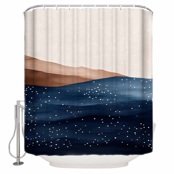 Blue Brown Wave Shower Curtain, 66" x 72", Deep Blue Abstract Art Waterproof Bathroom Curtain Washable Shower Curtain Set with 12 Hooks