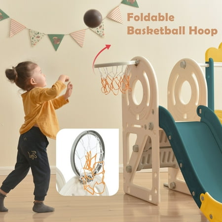Adrinfly Kids Swing-N-Slide with Bus Play Structure, Freestanding Bus Toy with Slide&Swing for Toddlers, Bus Slide Set with Basketball Hoop