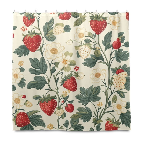 Yayeee Shower Curtain with Hooks 72"x72" Waterproof Fabric Bathroom Hanging Decor, Small Strawberry Pattern