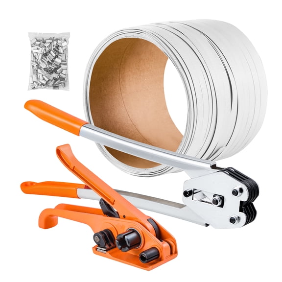 KFFKFF Heavy Duty Strapping Kit, Manual Banding Tool with 330 ft PP Strap, 100 Metal Clips, Plastic Packaging Kit for Shipping, Moving, Warehouse, and Home Use, Orange