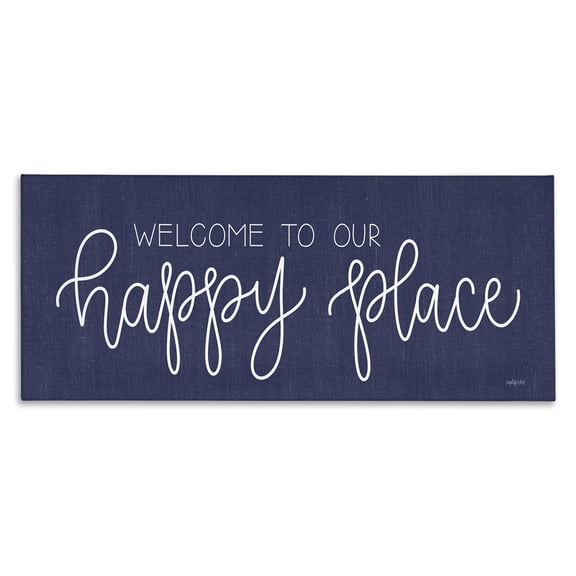 Stupell Industries Welcome Happy Place Typography Painting Gallery Wrapped Canvas Art Print Wall Art, 24 x 10