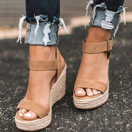 

Aayomet Dressy Sandals Women Toe Weaving Heel Size Buckle Belt Summer Wedge Sandals Slope Open Large Women Women s sandals Brown 9.5