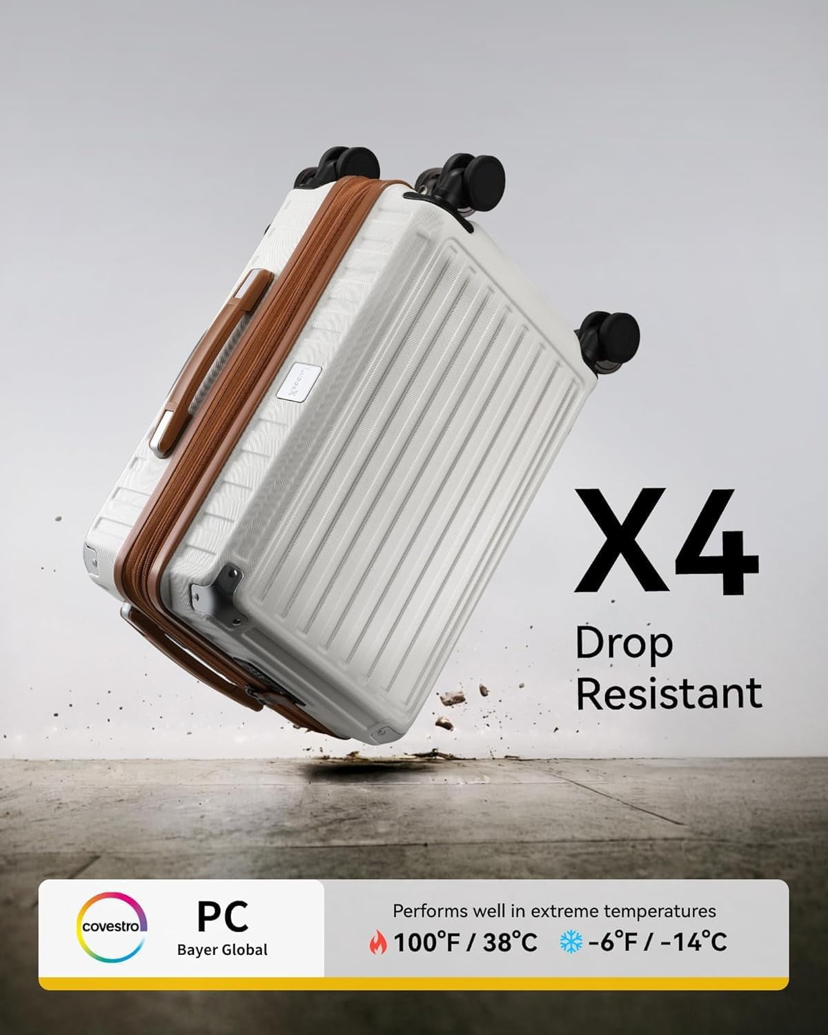 Carry On Luggage 22x14x9 Airline Approved, PC Expandable Hard Shell Suitcases with Spinner Wheels, 20 Inch, White Brown