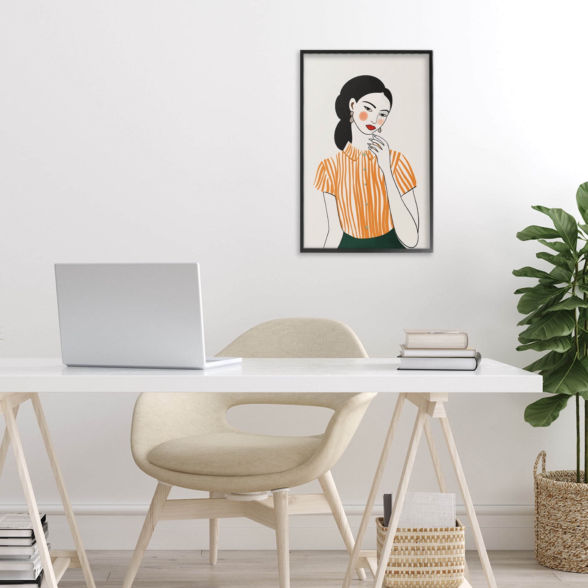 Stupell Industries Woman in Orange Blouse Black Framed Giclee Art, design by Omar Escalante