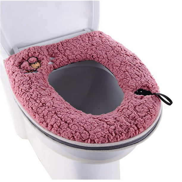 Shyly Warm Plush Washable Thicken Toilet Seat Cover Pads Mat With Handle And Zipper Red Com - Japanese Fluffy Toilet Seat Covers