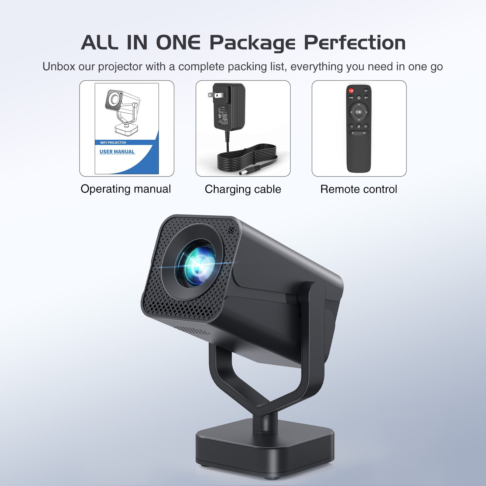 Faltopu Mini Projector with WIFI and Bluetooth, 4K 1080P Support Portable Projector with Screen 180° Rotatable Movie Projector Auto Keystone Compatible for Laptop, PC, Smartphone