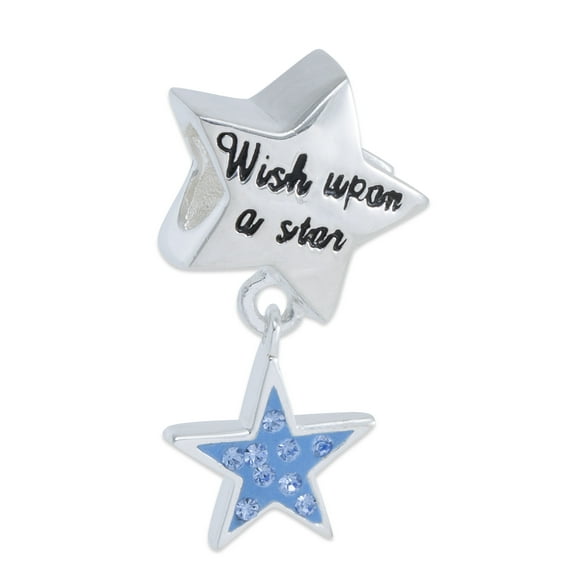 Disney Girls Crystal Sterling Silver Wish Upon a Star Dangle Bead
