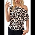 thumbnail image 2 of Blusa de Mujer con Cuello Asimétrico Estampado y Fruncido, Elegante, para Oficina y Trabajo Estampado de Leopardo S, 2 of 9
