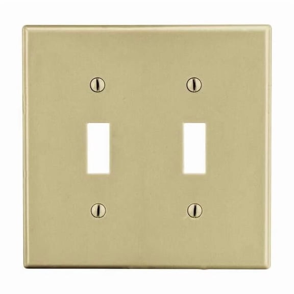 Toggle Switch Wall Plate, Number of Gangs: 2 Plastic, Satin Finish, Ivory