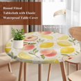 thumbnail image 3 of Summer Fruit Round Tablecloth 55-60 Inch Round Fitted Table Cloth with Elastic Edge, Spring Botanical Lemon Peach Rustic Waterproof Table Cover Protector for Outdoor Picnic Party Dining, 3 of 9