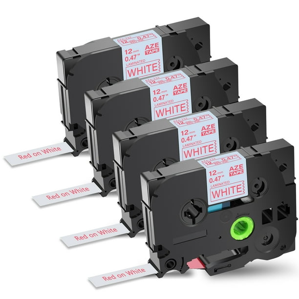 GREENCYCLE 4PK 12mm 8m Red on White TZ TZe TZe-232 TZ-232 TZe232 TZ232 Laminated Label Tape for Brother P-touch PT-P700 PT-P750W PT-D210 PT-D400 ...