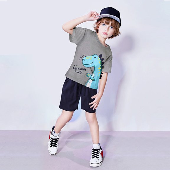 AUDeals Toddler Boys Gentleman Outfit Set 2PCS Summer Suit, Trendy Handsome Casual Clothes for Daily Wear and Play (Grey, 3-4 Years)