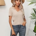 thumbnail image 2 of SWSMCLT Women's Short Sleeve Sweater Soft Elegant Pullover Sweaters Top Summer V Neck Fashion Fall Acrylic Khaki Medium, 2 of 5